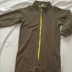 H&M Olive Green Kids Fleece One-Piece with Neon Yellow Zipper